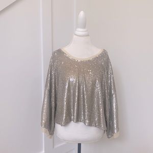 Free People medium sequined champagne cropped tunic medium NWT